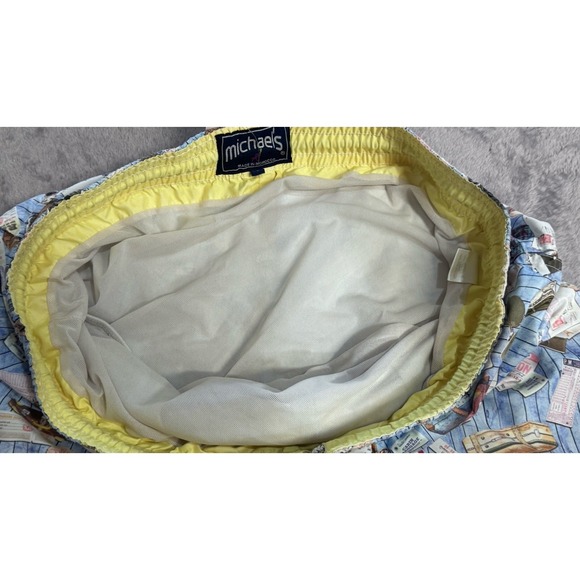 Vintage Michaels Large Swim Trunks Travel Print Passport Camera Yellow Morocco - Picture 6 of 7